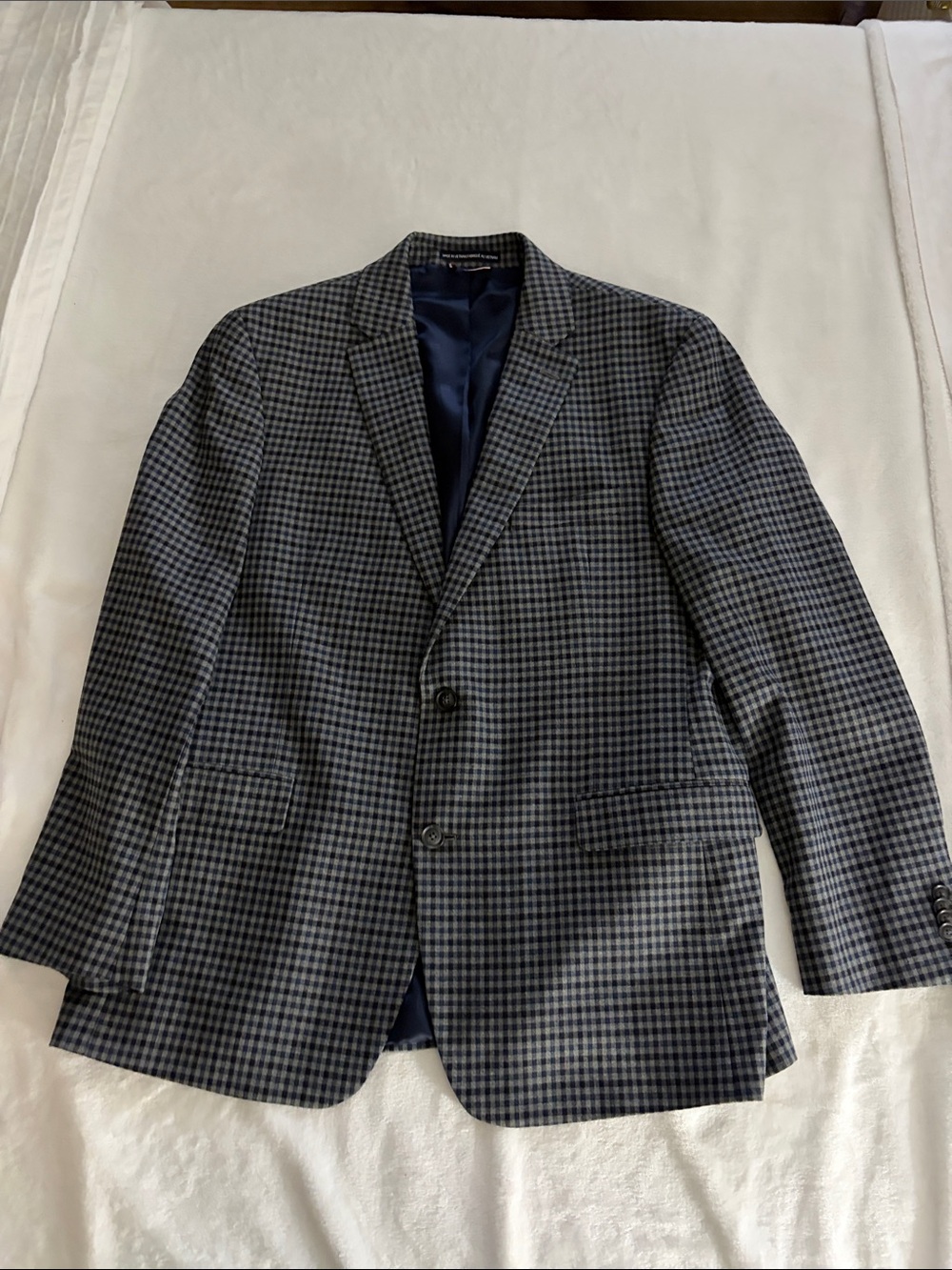 Tommy Hilfiger Navy and Gray Checked Sport Coat Blazer